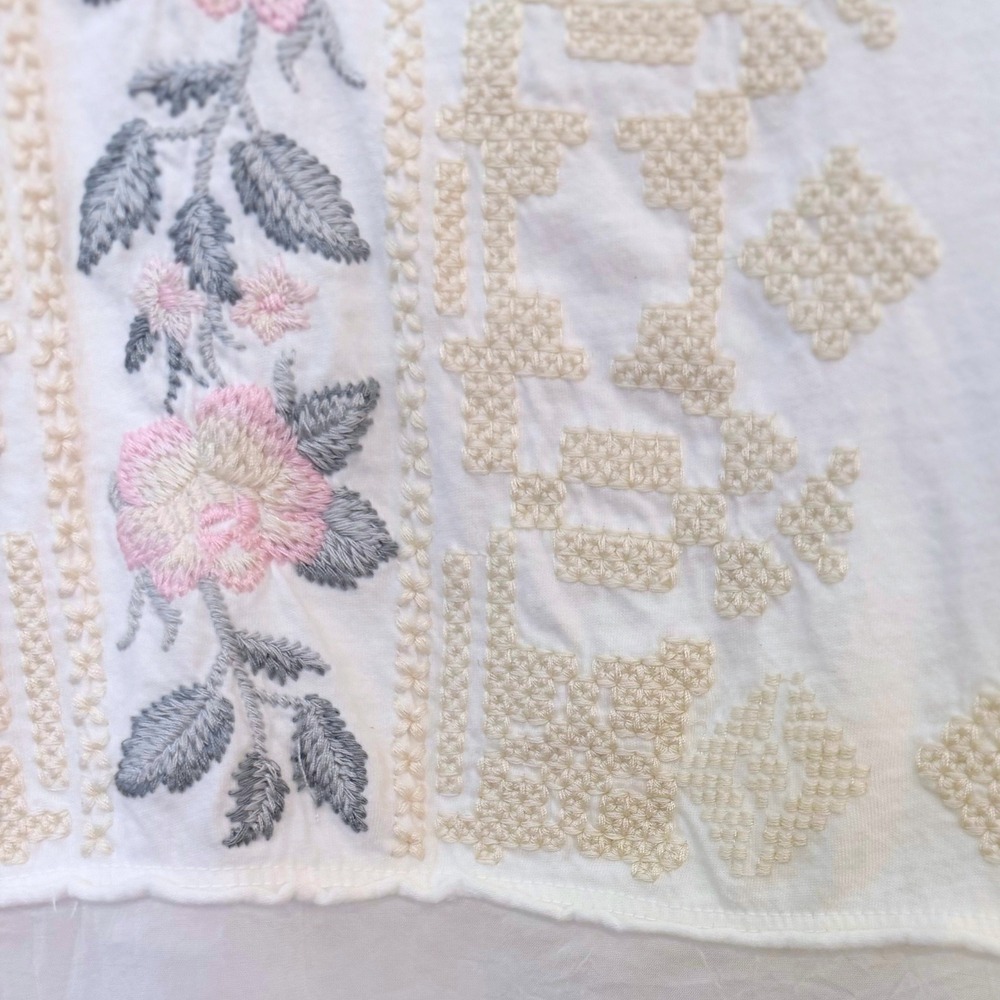 JWLA Johnny Was Embroidered Tunic Tee Sheer Hem Cream White Boho Size Medium - Picture 6 of 7